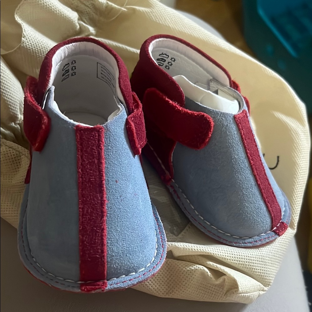 Red and Blue Baby Walker Shoes with T-Strap